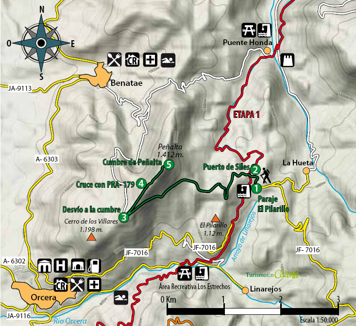 Mapa Sendero DERIVACIÓN 1 El Pilarillo - Cumbre de Peñalta