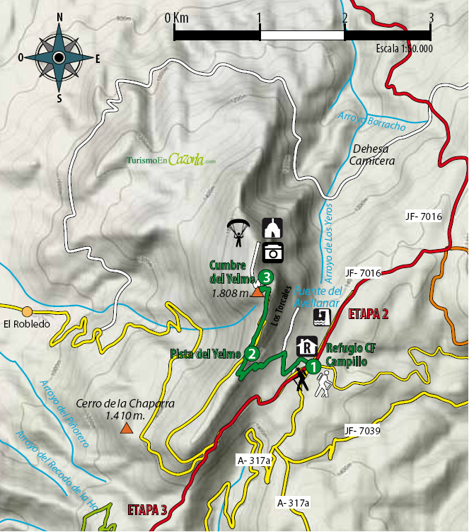 Mapa Sendero DERIVACIÓN 2 Refugio C.F. de El Campillo - Cumbre de El Yelmo