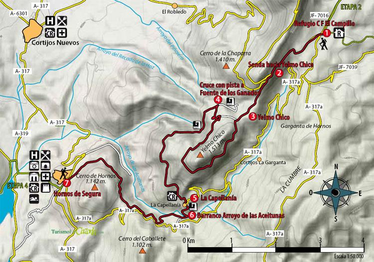 Mapa Sendero ETAPA 3 Refugio Casa Forestal El Campillo - Hornos de Segura