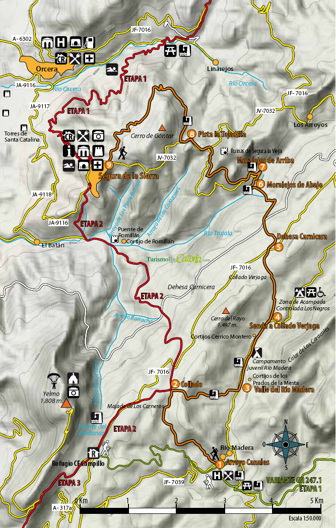 Mapa Sendero VARIANTE GR 247.1 (etapa 2) Río Madera - Segura de la Sierra