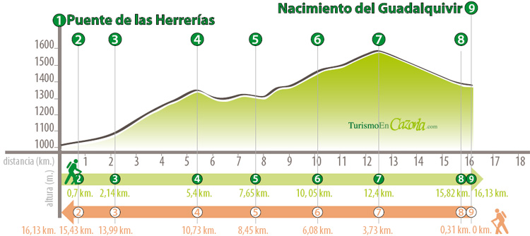 Perfil Sendero DERIVACIÓN 11 Puente de las Herrerías - Nacimiento del Guadalquivir