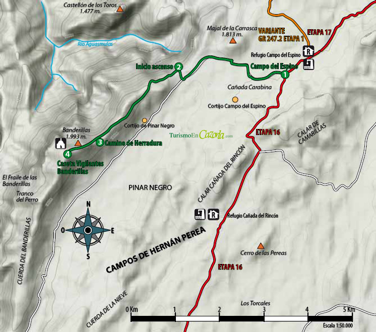 Mapa Sendero DERIVACIÓN 5 Campo del Espino - Caseta de Vigilantes El Banderillas