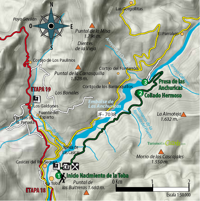 Mapa Sendero DERIVACIÓN 7 Nacimiento de la Toba - Presa de las Anchuricas