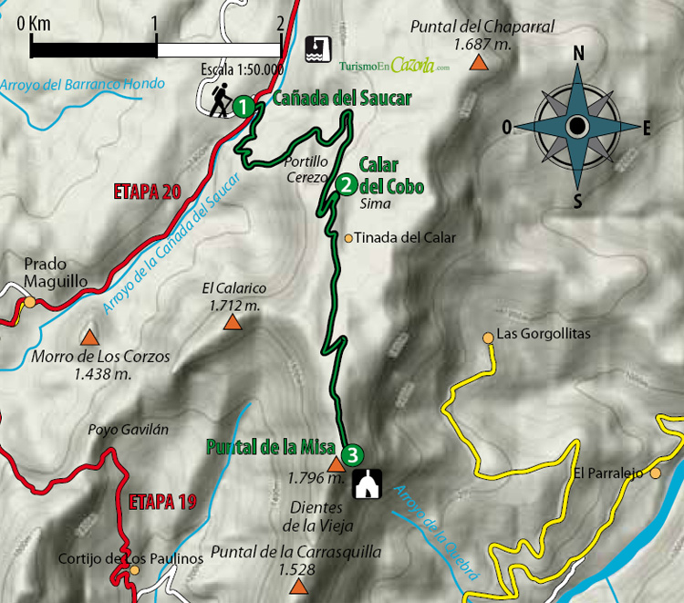 Mapa Sendero DERIVACIÓN 8 Cañada del Saucar - Puntal de la Misa