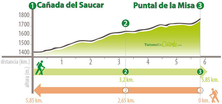 Perfil Sendero DERIVACIÓN 8 Cañada del Saucar - Puntal de la Misa