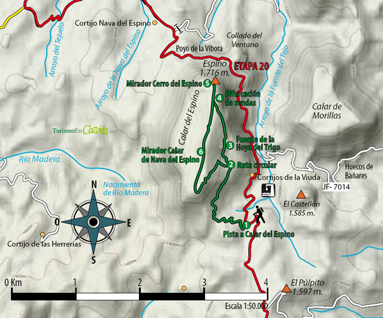 Mapa Sendero DERIVACIÓN 9 Pista a Calar del Espino - Pista a Calar del Espino