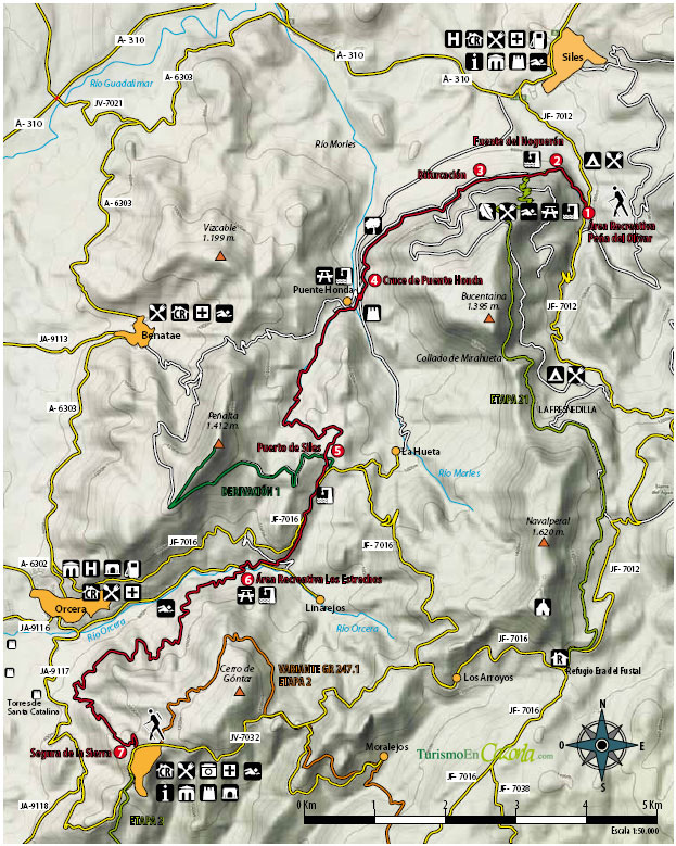 Mapa Sendero ETAPA 1 Área recreativa Peña del Olivar - Segura de la Sierra