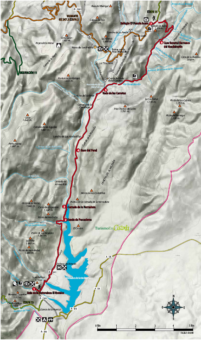 Mapa Sendero ETAPA 14 Aula de Naturaleza El Hornico - Refugio C.F. Fuente Acero