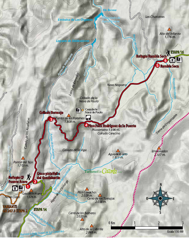 Mapa Sendero ETAPA 15 Refugio C.F. Fuente Acero - Refugio Rambla Seca