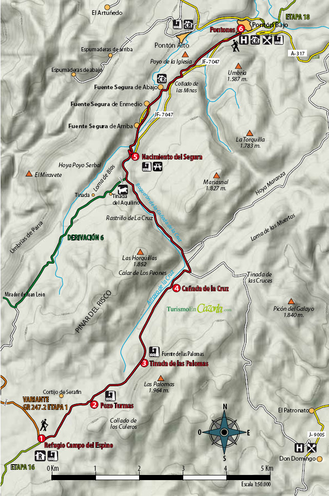 Mapa Sendero ETAPA 17 Refugio Campo del Espino - Pontones