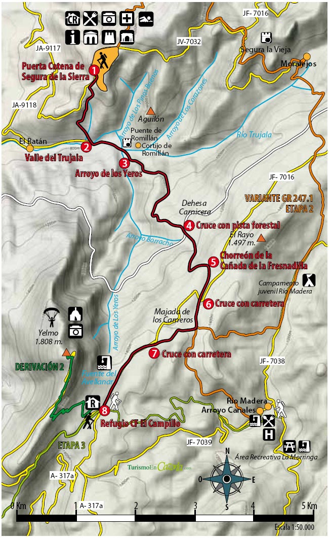 Mapa Sendero ETAPA 2 Segura de la Sierra - Refugio C.F. El Campillo