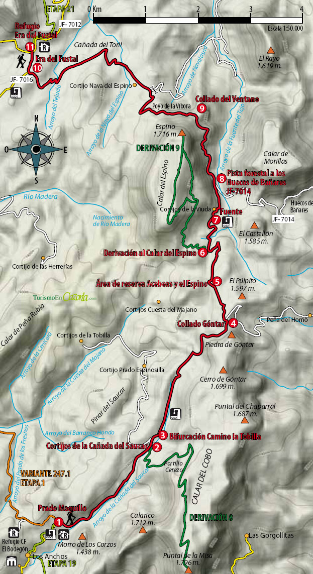 Mapa Sendero ETAPA 20 Prado Maguillo (R.C.F. El Bodegón) - Refugio Era del Fustal