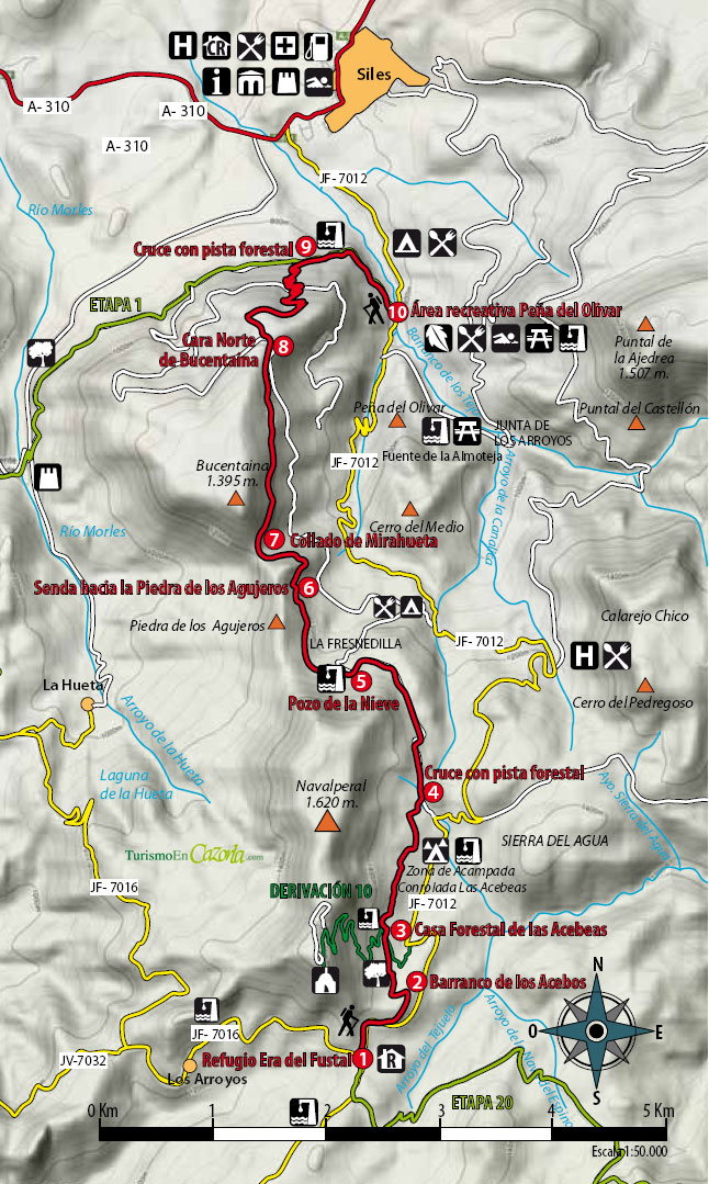 Mapa Sendero ETAPA 21 Refugio Era del Fustal - Área Recreativa Peña del Olivar