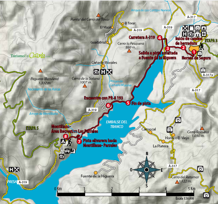 Mapa Sendero ETAPA 4 Hornos de Segura - Área Recreativa Los Parrales