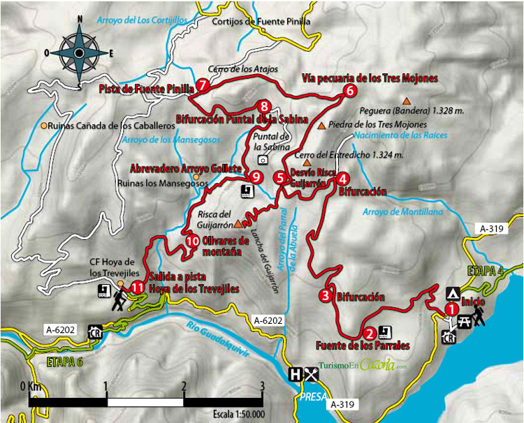 Mapa Sendero ETAPA 5 Área Recreativa Los Parrales - C. F. Hoya los Trevejiles