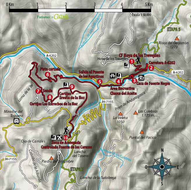 Mapa Sendero ETAPA 6 C. F. Hoya de los Trevejiles - Z.A.C. Fuente Los Cerezos