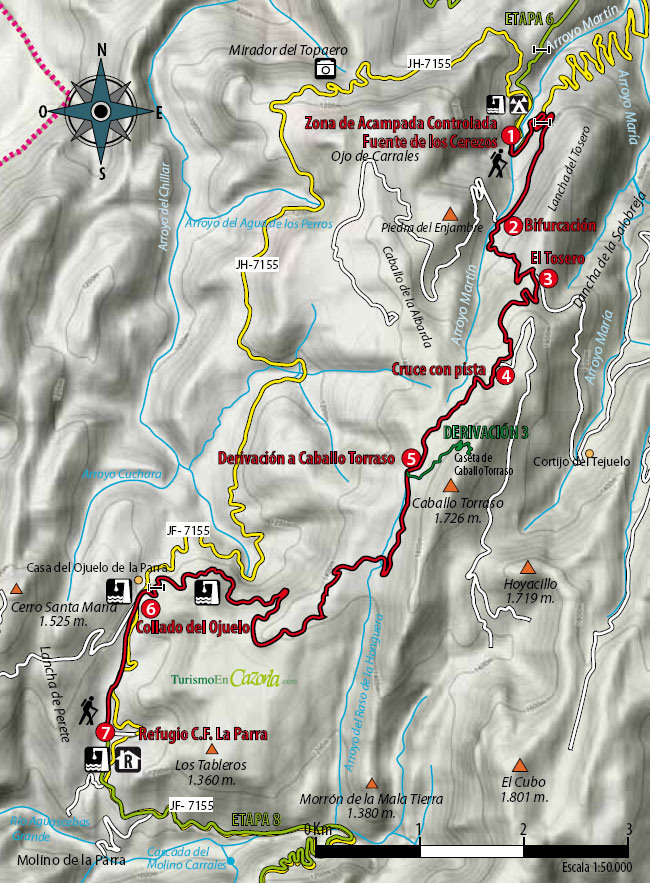 Mapa Sendero ETAPA 7 Zona Acampada Controlada Fuente Los Cerezos - Refugio Casa Forestal La Parra