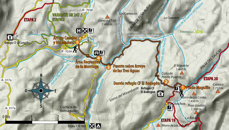 Mapa Sendero VARIANTE GR 247.1 (etapa 1) Prado Maguillo (R.C.F. El Bodegón) - Río Madera