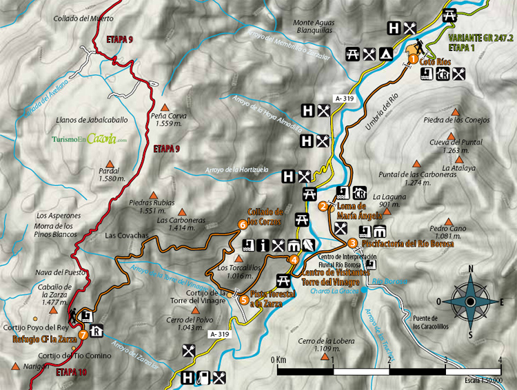 Mapa Sendero VARIANTE GR 247.2 (etapa 2) Coto Ríos - Refugio Casa Forestal La Zarza