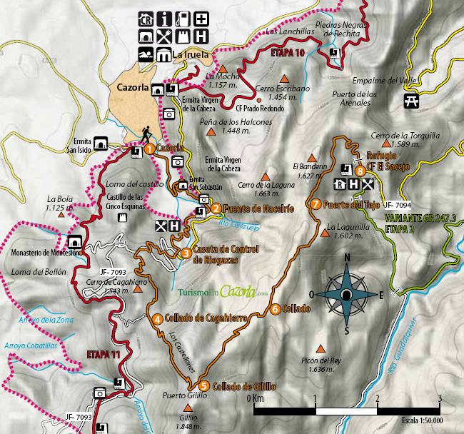Mapa Sendero VARIANTE GR 247.3 (etapa 1) Cazorla - Refugio Casa Forestal El Sacejo