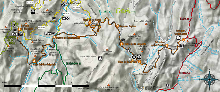 Mapa Sendero VARIANTE GR 247.3 (etapa 2) Refugio C.F. El Sacejo - Refugio C.F. Fuente Acero